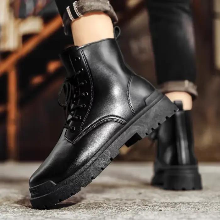 Automne hiver noir hommes motards bottes Style britannique en cuir bottines pour homme mode décontracté haut moto