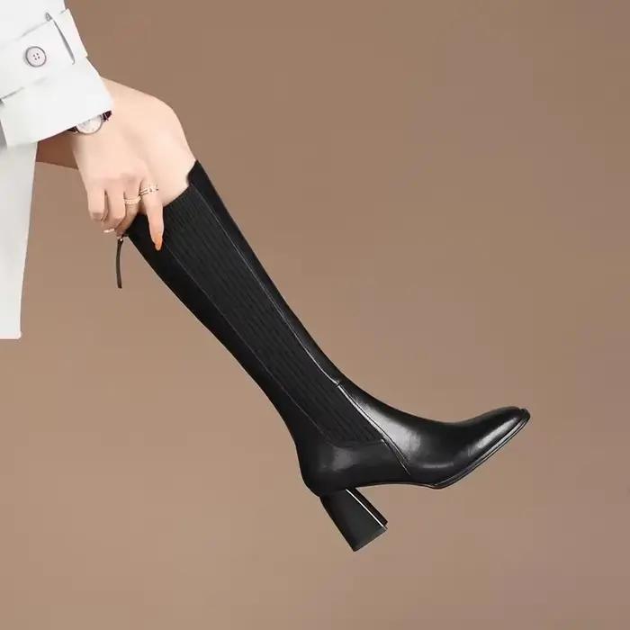 Femmes bottes noir mode talons hauts 40-43 grand pointu genou