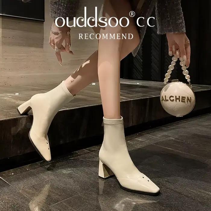 Ods Square Parker-Bottes de rinçage pour femmes, Talons mi-hauts, Chaussures en cuir, Designer de mode, Élégant, Goth, Tendance, Hiver, Chelsea42, 2025