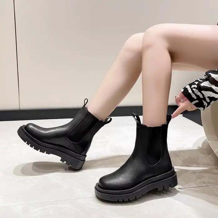 Bottes Chelsea à semelle épaisse pour femmes, bottes plates décontractées pour femmes, chaussures de haute qualité, chaussures de mode pour femmes, chaussures de luxe tendance