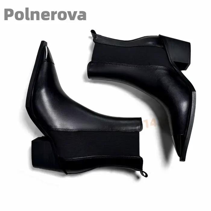 Bottes de travail en métal à bout pointu pour femmes et hommes, bottes à la cheville élastiques et fines, style britannique, talons épais, chaussures d'automne et d'hiver