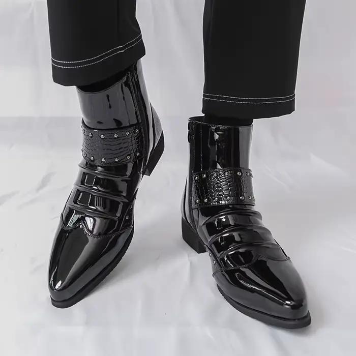 Bottes montantes pour hommes en PU à talon bas