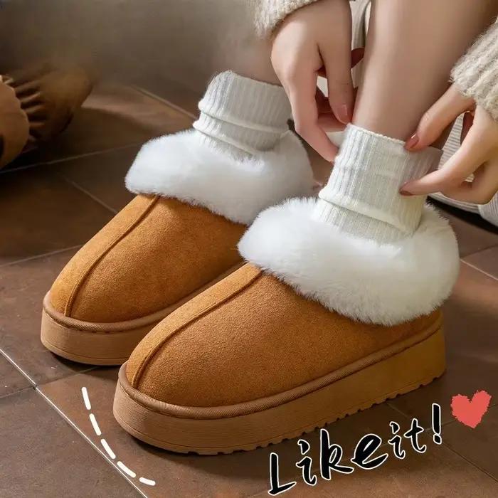 Chaussures antidérapantes bottes de neige en peluche épaisse 2025 nouvelles femmes fausse daim plate-forme fourrure bottes d'hiver femme sans lacet chaud coton rembourré chaussures