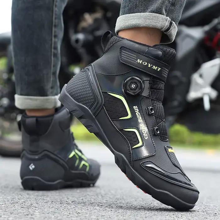 Bottes de moto en cuir pour hommes, respirantes, antidérapantes, résistantes à l'usure, chaussures de course, longueur cheville, nouvelle collection