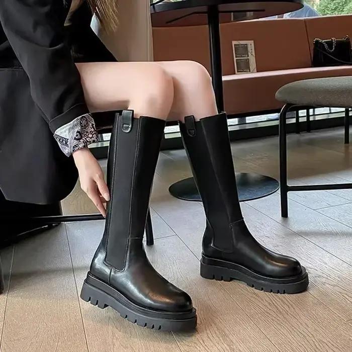 Femmes bottes hautes mode femme antidérapant imperméable hiver fermeture éclair en cuir PU genou