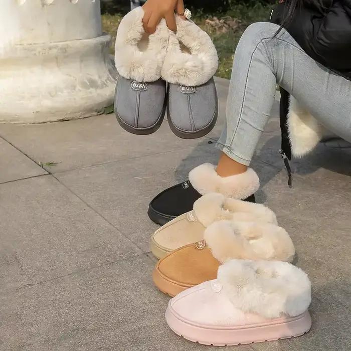 Bottes à plateforme pour femmes, chaussures épaisses en fourrure d'hiver, cheville chaude en peluche, chaussures moelleuses doublées en peluche, pantoufles à semelle EVA, nouvelle collection