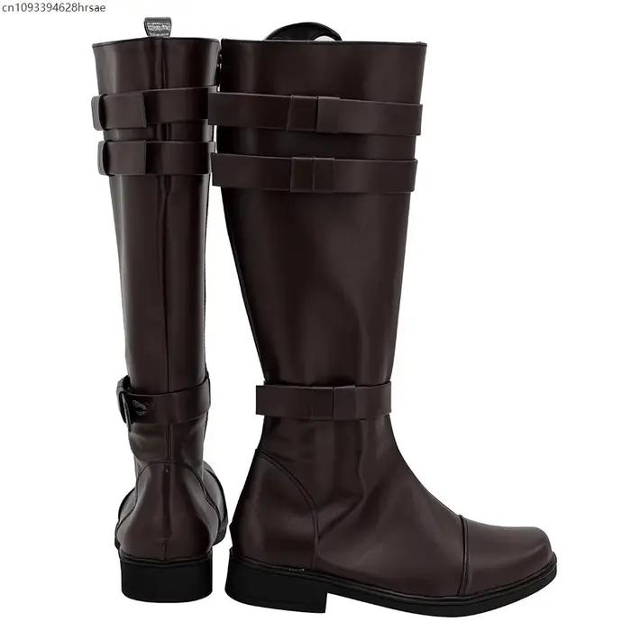 Bottes hautes vintage marron pour hommes, en cuir PU, avec fermeture éclair latérale, style motard, gothique, chevalier, cosplay, chaussures longues noires