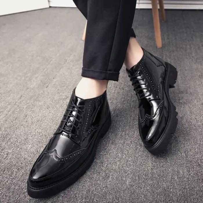 Brogue-Bottes à lacets en cuir pour hommes
