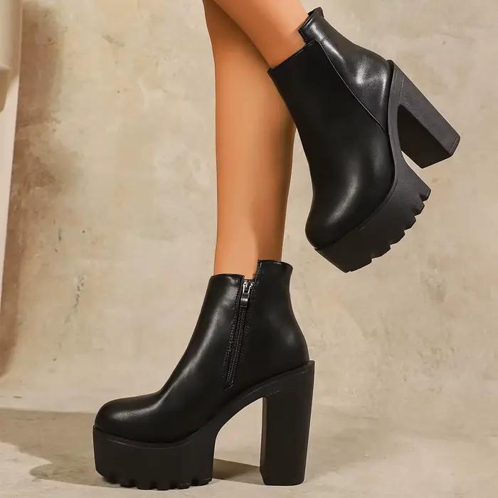 2025New bottes à talons Super hauts chaussures à talons hauts bottes courtes à talons épais automne hiver plate-forme imperméable bottes simples pour femmes