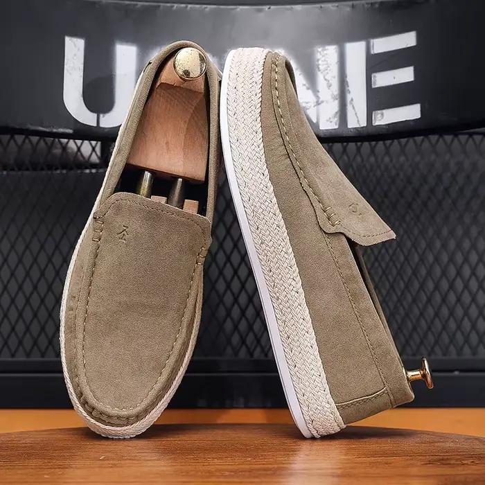 Nouvelles Chaussures Décontractées Homme 2026 : Mocassins en Daim Bleu avec Semelle Espadrille en Corde, Confortables pour la Marche