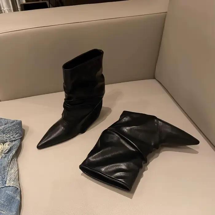 Bottines d'hiver à talons hauts pour femmes, bottes Chelsea noires et argentées, antidérapantes, résistantes à l'usure, tendance, courtes