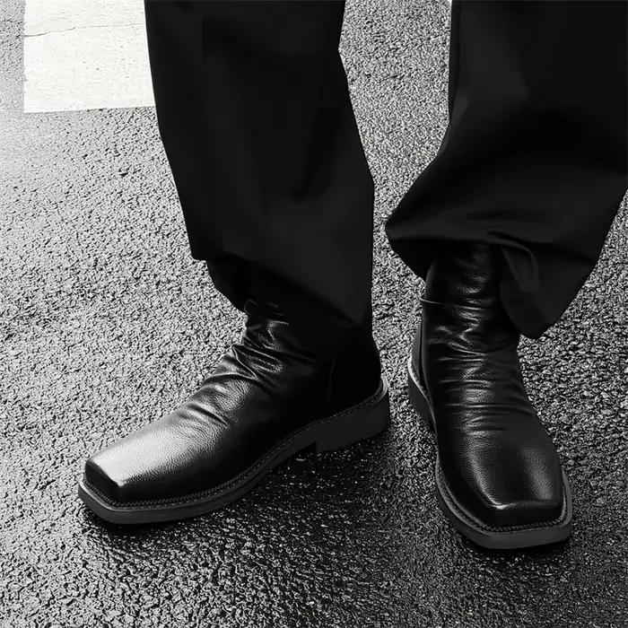 Bottes courtes noires pour hommes, chaussures en cuir formelles, à la mode, design personnalisé, nouveau style, extérieur, ChimParty, qualité 03