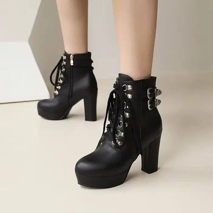 Bottes de rinçage à plateforme pour femmes talons hauts et épais style punk bottes de cheville plateforme pour soirée et sorties nocturnes