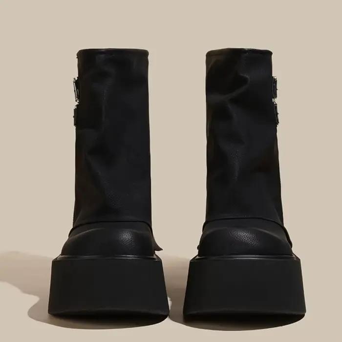 Mode nouveau Design femmes Biker bottes ceinture boucle plate-forme