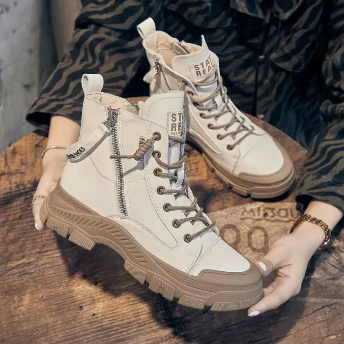 Chaussures de printemps et d'automne en cuir véritable pour femmes, bottines à semelle épaisse, bottines de marque pour dames, A3786
