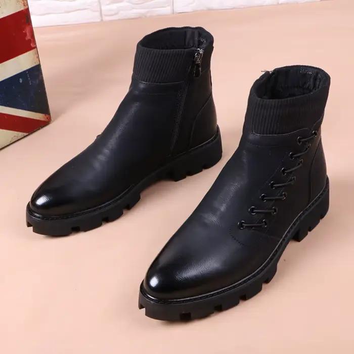 Manually Ian-Bottes Cirboy en cuir naturel pour hommes, bottines courtes, chaussures à plateforme, noir, créateur de marque, loisirs, automne, hiver