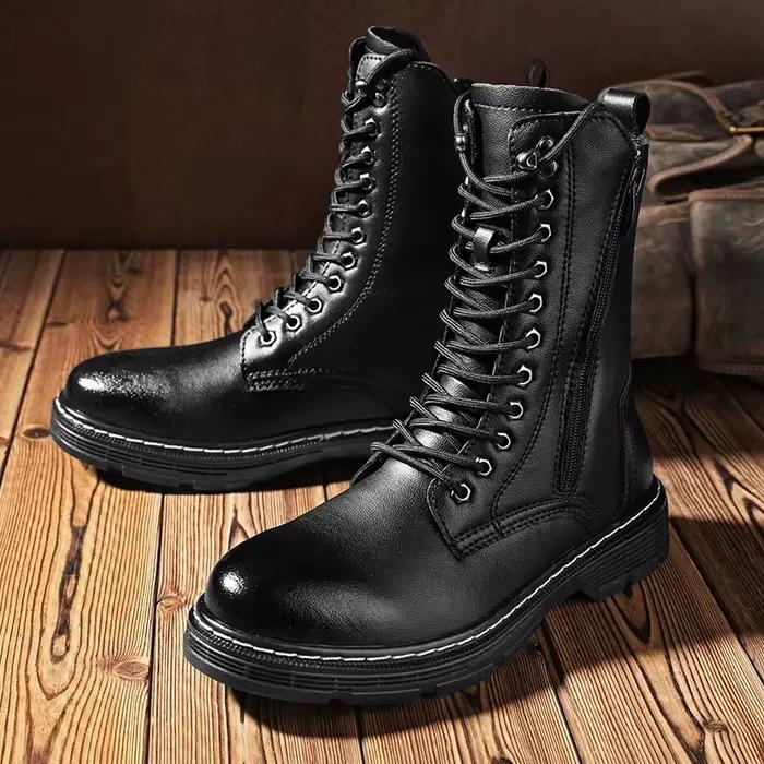 Bottes d'extérieur en cuir véritable pour hommes