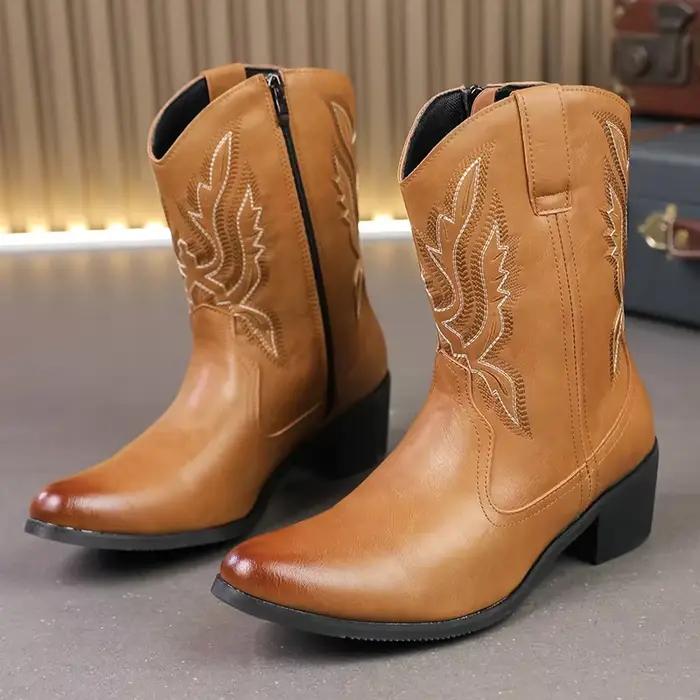 Bottes Western pour hommes, bottes de cowboy confortables, bottes hautes pour hommes, bottes à semelle en caoutchouc pour hommes