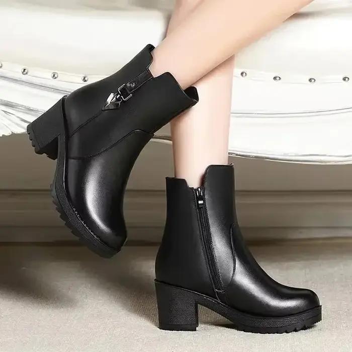 Bottes d'hiver pour femmes bottes en cuir décontractées de luxe à la mode à talons hauts femmes bottines en peluche botte de neige chaude Botas Para Mujer