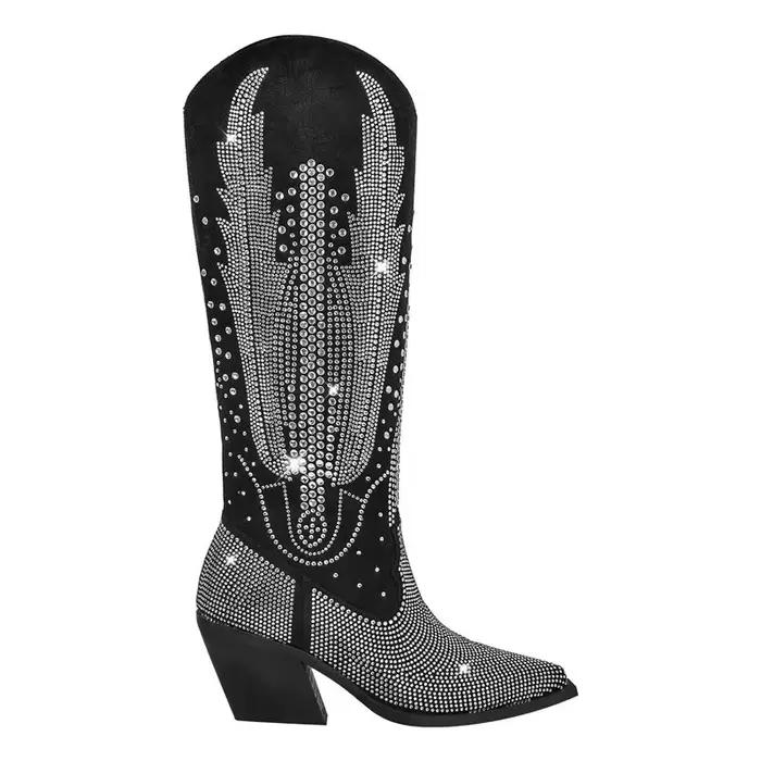 Bottes de cowboy rétro occidentales faites à la main pour femmes, bottes hautes au genou, biscuits chauds, performance européenne et américaine, mode de piste optique, talon