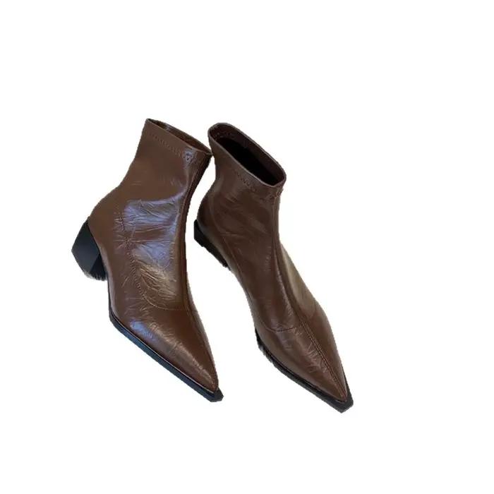 Bottes pour femmes élégantes à talon bas et bout pointu en caoutchouc pour l'automne et l'hiver occasions spéciales confort urbain