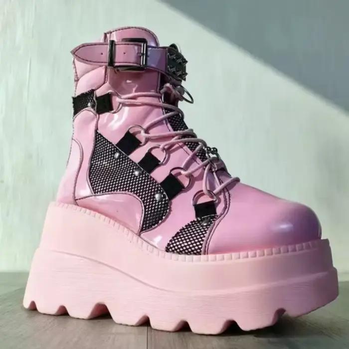 Bottines à semelles compensées pour femme, chaussures courtes à talons hauts, nouveau Design à la mode, chaussures de Cosplay à fermeture éclair, automne 2025