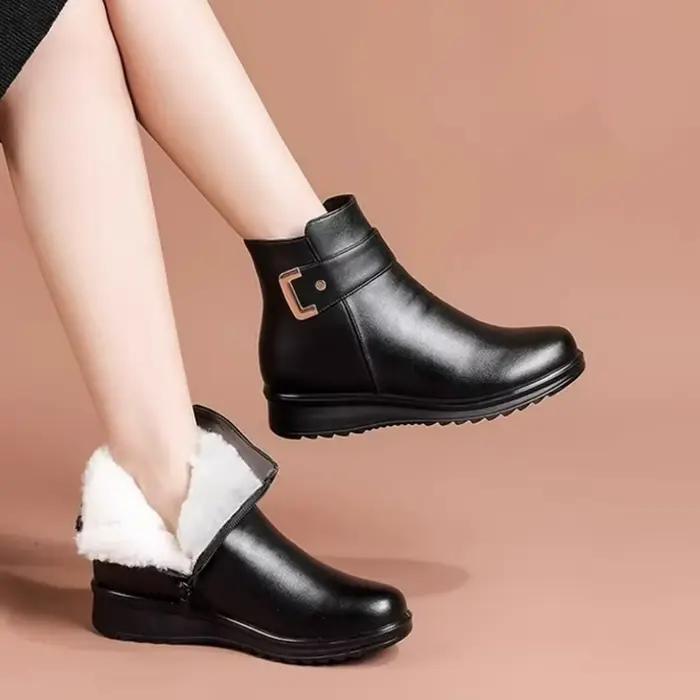 Bottines de neige plates pour femmes, chaussures d'hiver en coton avec fermeture éclair latérale, confortables et élégantes pour les journées de neige et les promenades en forêt