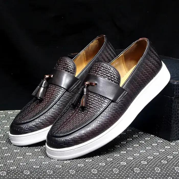 Mocassins à semelle plate en cuir véritable pour hommes, mocassins à enfiler, noir et marron, chaussures de conduite décontractées, chaussures de rencontre, irritation y