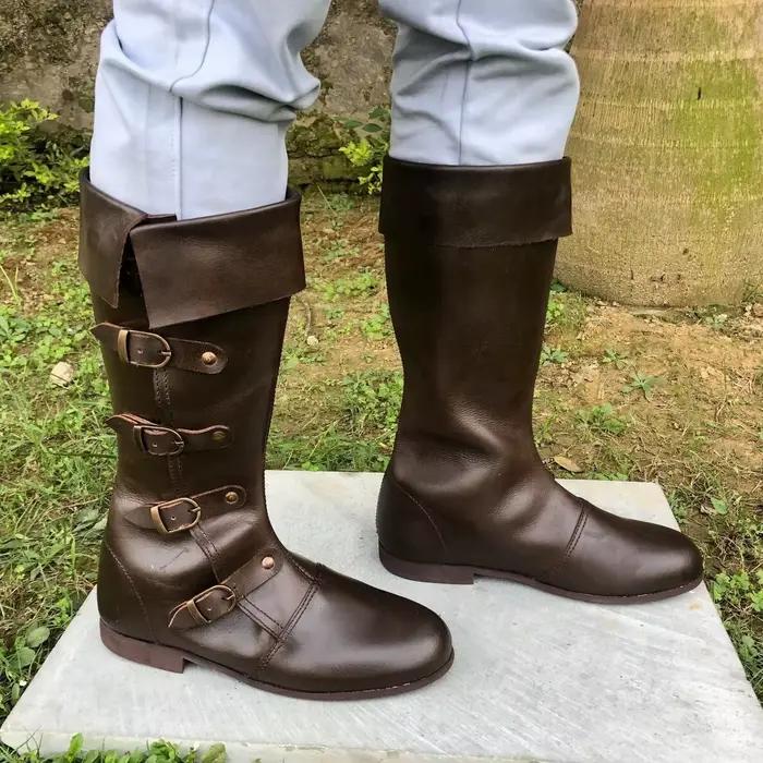 Bottes Steampunk Médiévales pour Hommes 2026 – Chaussures de Cosplay Halloween Renaissance, Carnaval et Scène, pour Costumes de Jeu de Rôle