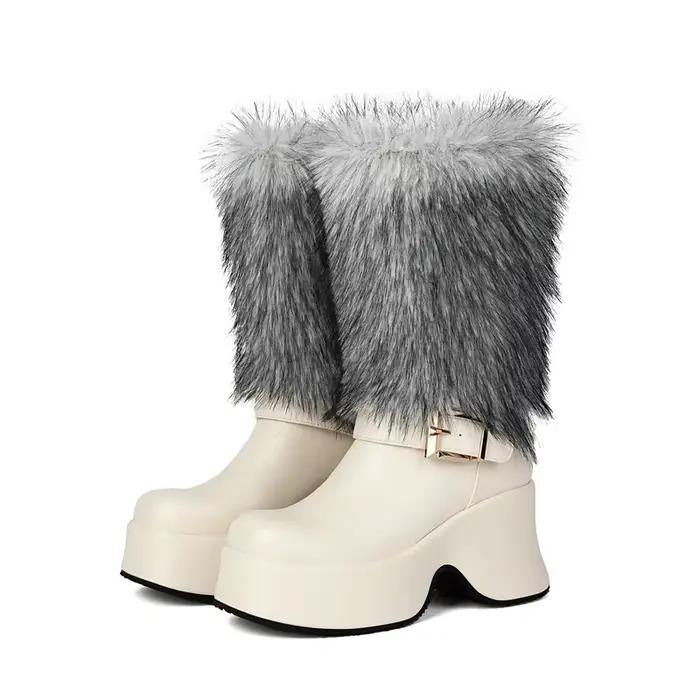Bottes de neige chaudes en fausse fourrure pour femmes