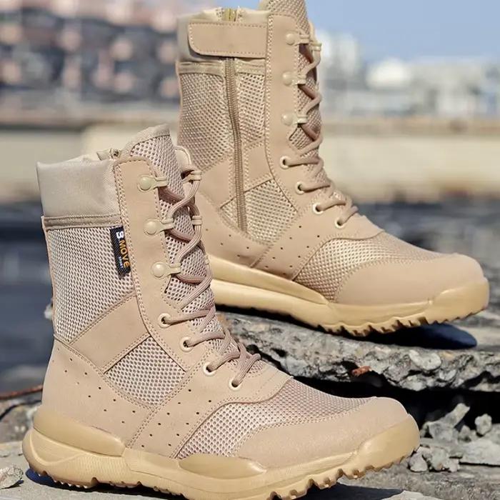 Bottes de Combat ultralégères à fermeture éclair pour hommes et femmes, chaussures d'escalade en plein air respirantes, bottes tactiques militaires de randonnée dans le désert, été
