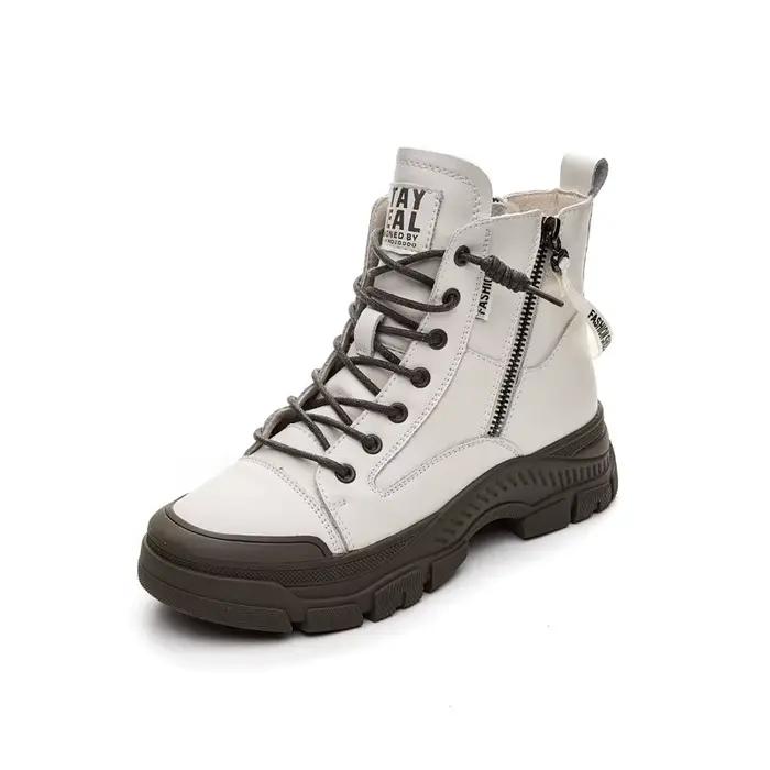 Chaussures de printemps et d'automne en cuir véritable pour femmes, bottines à semelle épaisse, bottines de marque pour dames, A3786