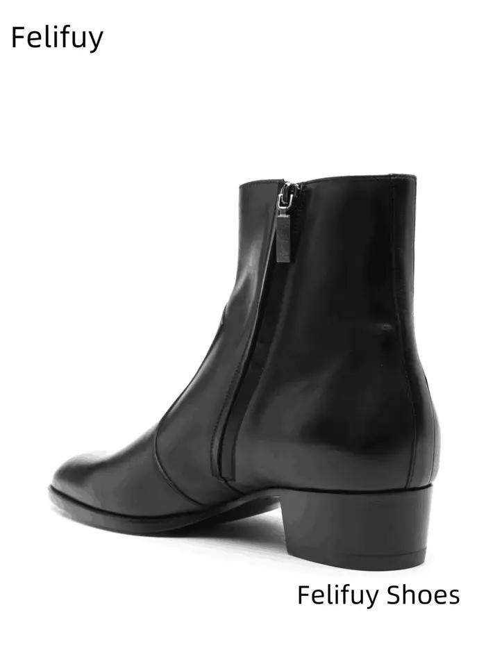 Bottes Chelsea en cuir de vache pour hommes, bout pointu, talons bas, fermeture éclair, hauteur au-dessus de la cheville, élégance moderne pour toutes les occasions