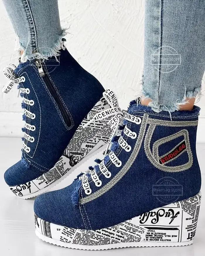 Newpaper-Bottes à plateforme à lacets pour femmes