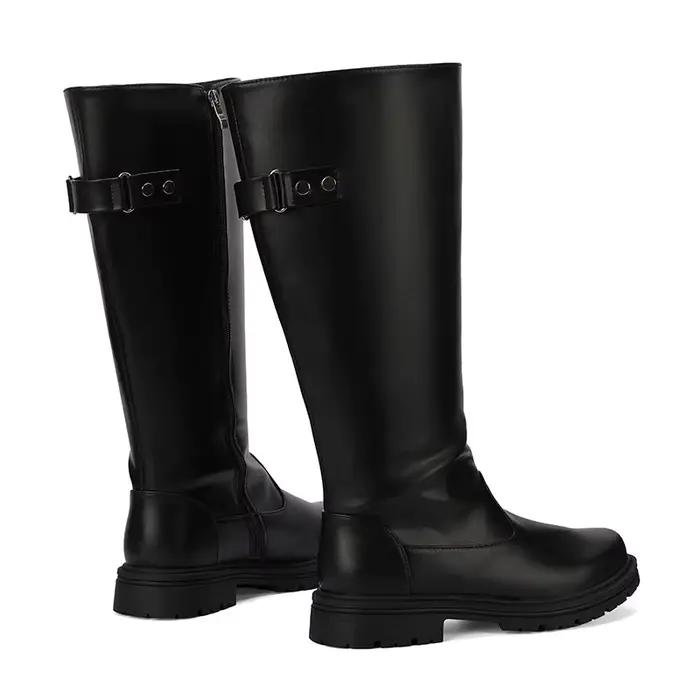 Rétro noir fond épais bottes longues femmes 2025 automne Pu cuir genou