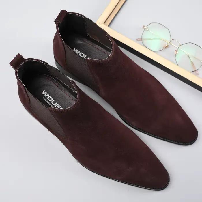 Chaussures montantes britanniques à bout pointu, bottines d'affaires en cuir nubuck, bottes