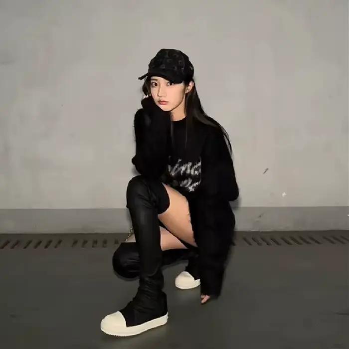 Femmes sur le genou bottes plate-forme automne talons plats pour femme semelle épaisse hiver mince élastique cuissardes chaussures d'hiver