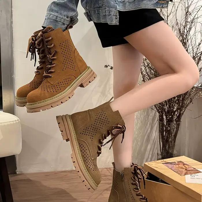 Femmes bottes creuses femme chaussures d'été à lacets fermeture éclair talon carré bottine pour 2025 femmes dames chaussure décontractée
