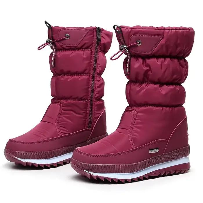 Mode chaud femmes botte femmes bottes de neige plate-forme bottes d'hiver imperméable bottes antidérapantes en peluche fourrure mi-mollet botte Botas Mujer
