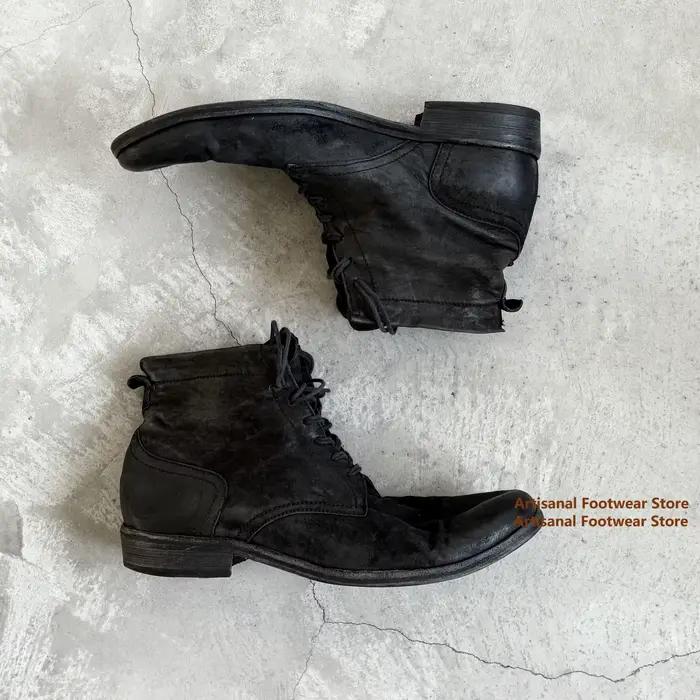 Bottes montantes décontractées en cuir souple vintage pour hommes