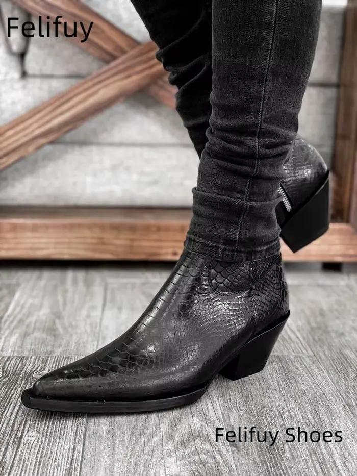 StephanBoots-Bottines pointues en cuir véritable pour hommes, Sangle de construction, Rinse, Serpentine, Cirhide, High Top, Parker