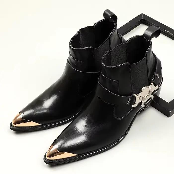 Bottes en Cuir à Bout Jolie tu pour Homme, Chaussures de Travail, Style Européen
