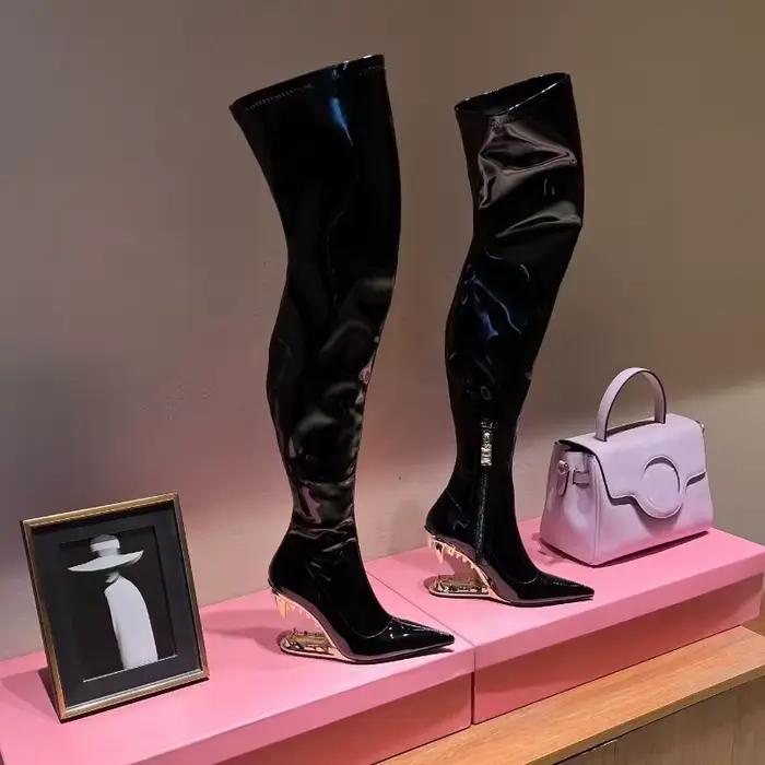 Bottes pointues à talons hauts en super fibre pour femmes