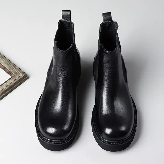 Bottes Chelsea d'automne/hiver en cuir véritable pour hommes ; chaussures montantes décontractées d'affaires faites à