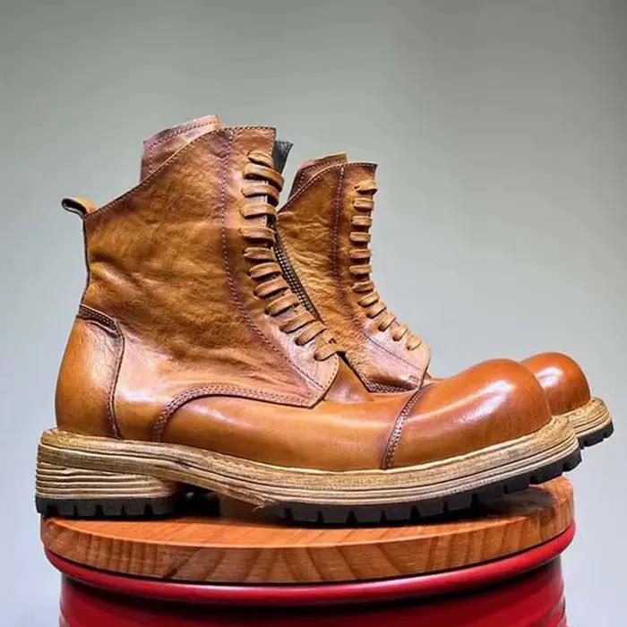 Bottines en cuir véritable faites à la main pour homme, style britannique rétro, bottes de qualité pour printemps et automne, ajustement parfait, bout rond, hauteur moyenne, pour affaires et loisirs