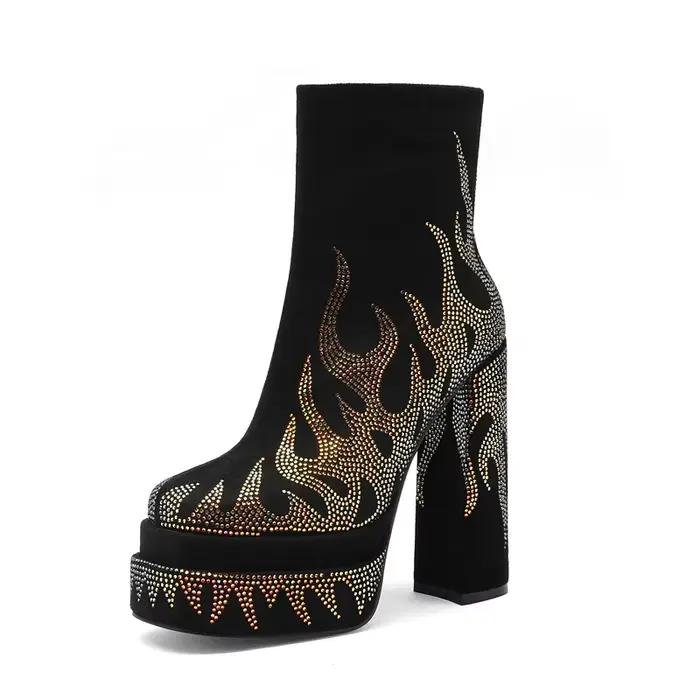 Kaky's-Bottes à talons hauts imperméables à tête ronde pour femmes