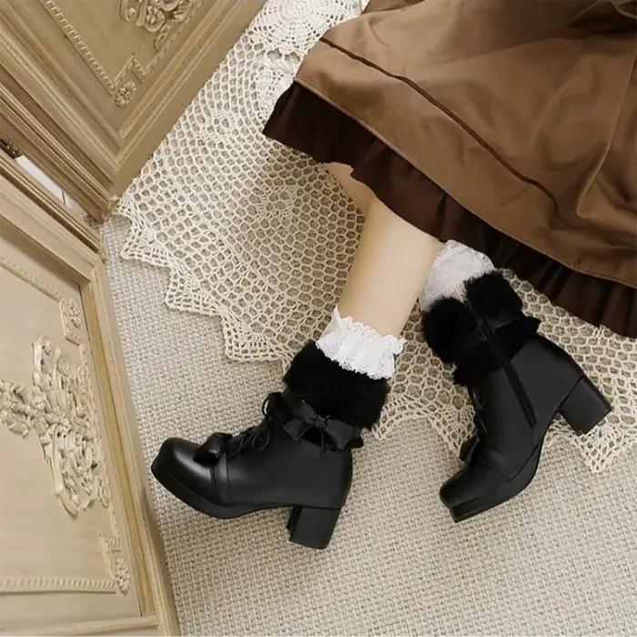 Bottines de luxe à nœud Lolita pour femmes