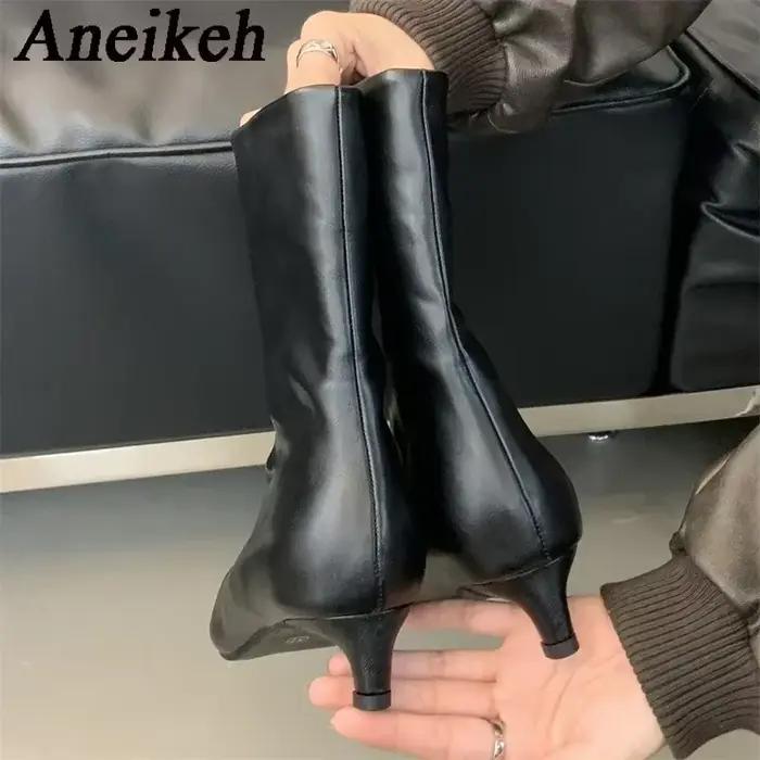 Aneikeh 2026 automne mode mince talon bas bout pointu femmes bottines dames courtes chaussures modernes pompes de fête Botas Mujer