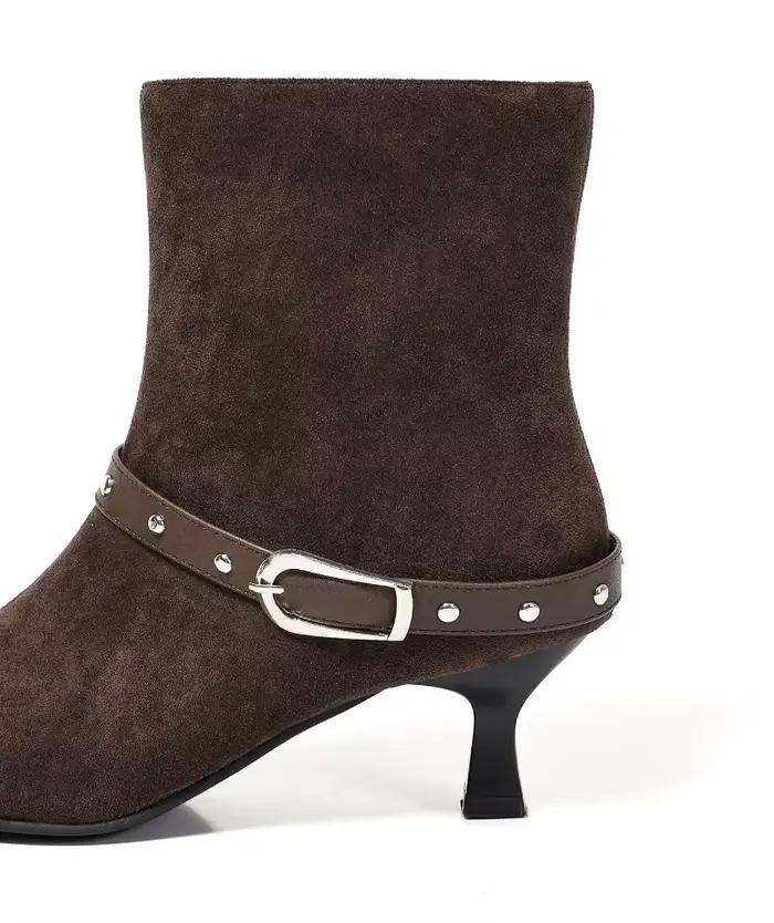Nouveau hiver daim femmes bottes hautes bout pointu fermeture éclair concepteur