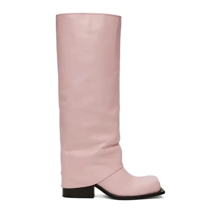 Bottes baril de style tablier en cuir véritable pour femmes